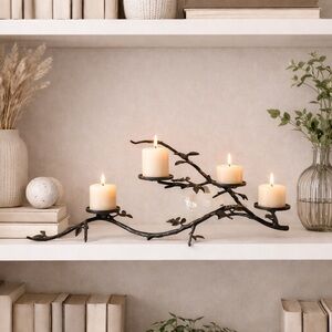 Pottery Barn Black Metal Whimsical Twiggy Branch 32” 3 3” Pillar Candle Holder